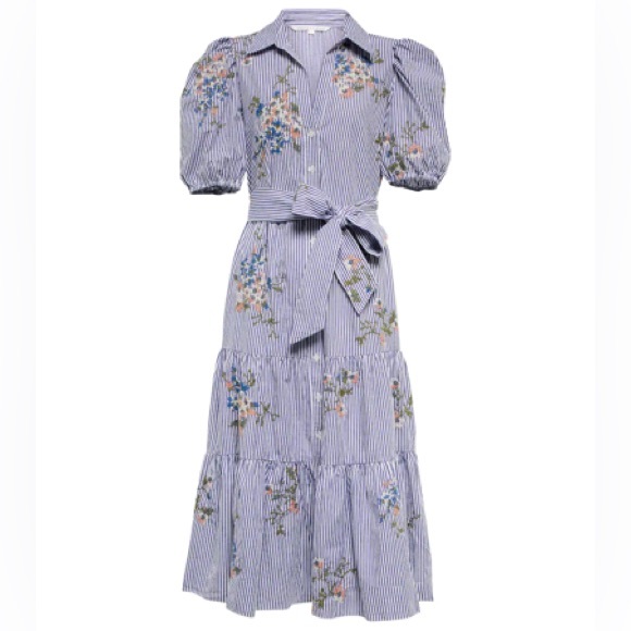 Veronica Beard Eunice Floral Embroidered Striped Button-Front Midi Dress - Picture 1 of 16